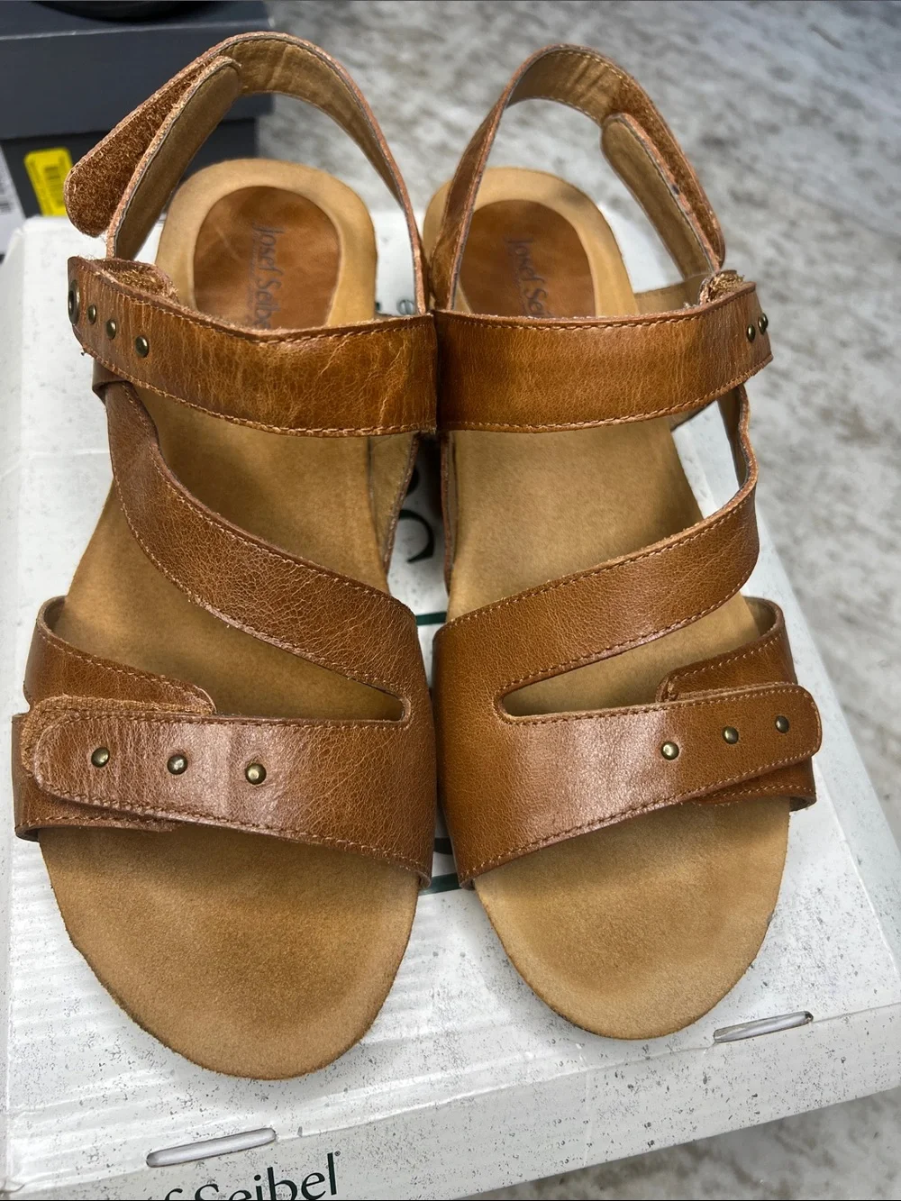 Josef Seibel Cognac Leather Triple-Strap Comfort Sandals, Size: 40